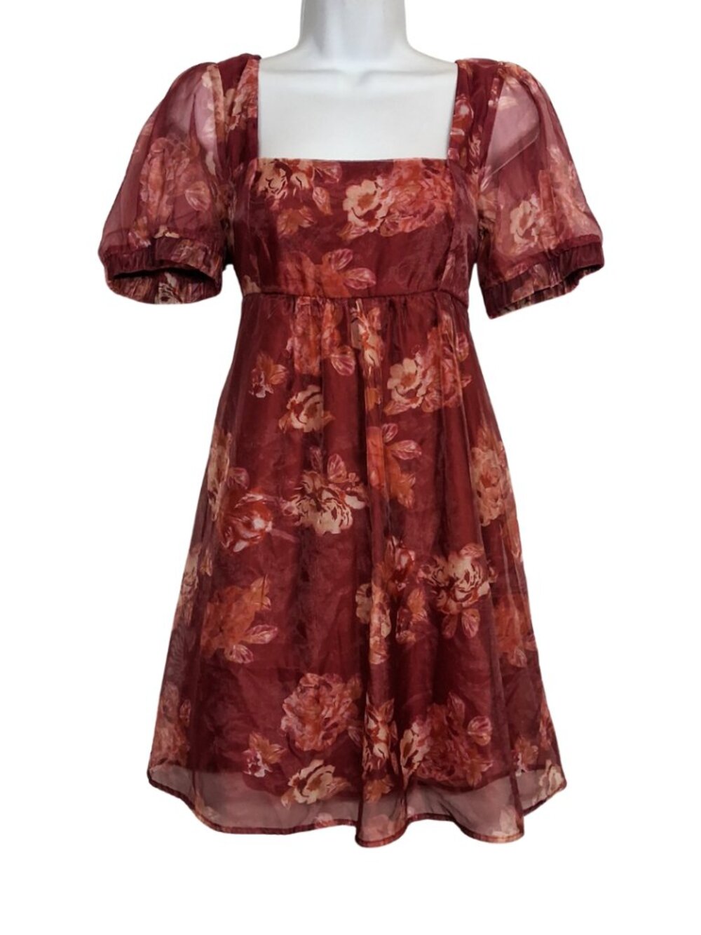 WILD FABLE Babydoll Dress Floral Square Neck Smocked Puff Sleeve Mini Dress M